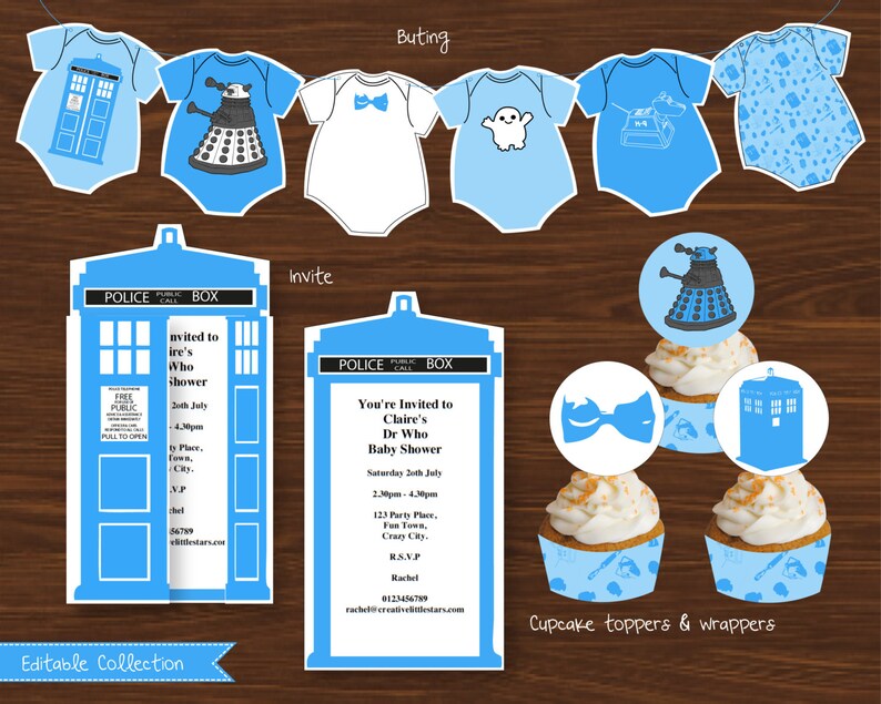 INSTANT DOWNLOAD Dr Who Inspired Dr Who Baby Shower Baby Blue DIY Printable Kit