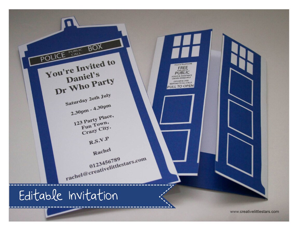 Dr Who Party Invitation INSTANT DOWNLOAD Dr Who Inspired - Etsy