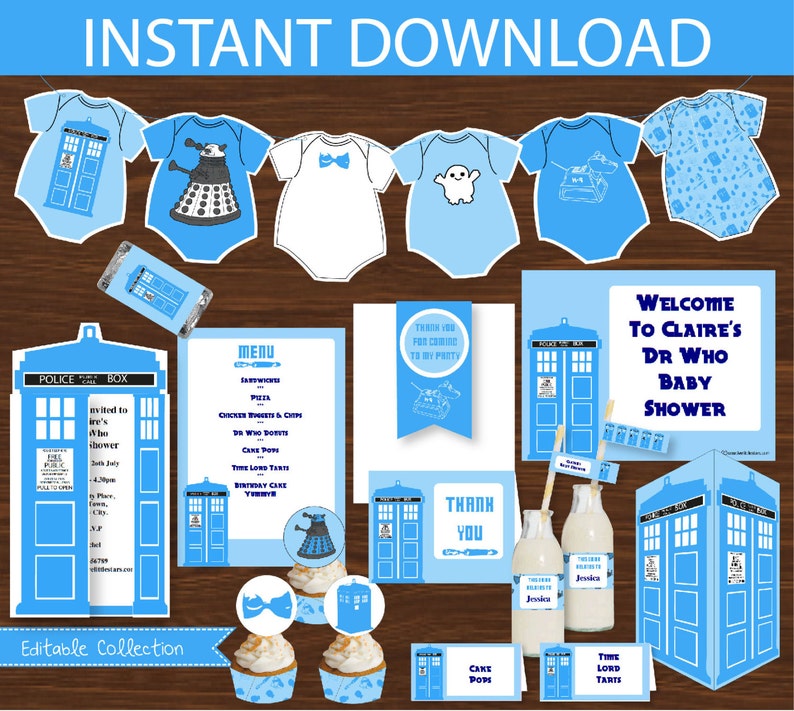 INSTANT DOWNLOAD Dr Who Inspired Dr Who Baby Shower Baby Blue DIY Printable Kit