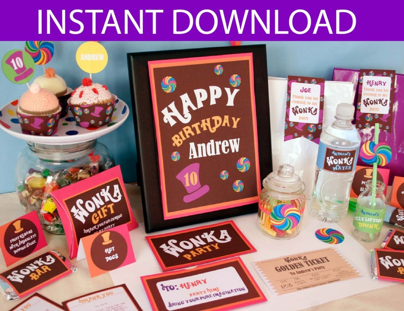 INSTANT DOWNLOAD Willy Wonka Birthday DIY Printable Kit