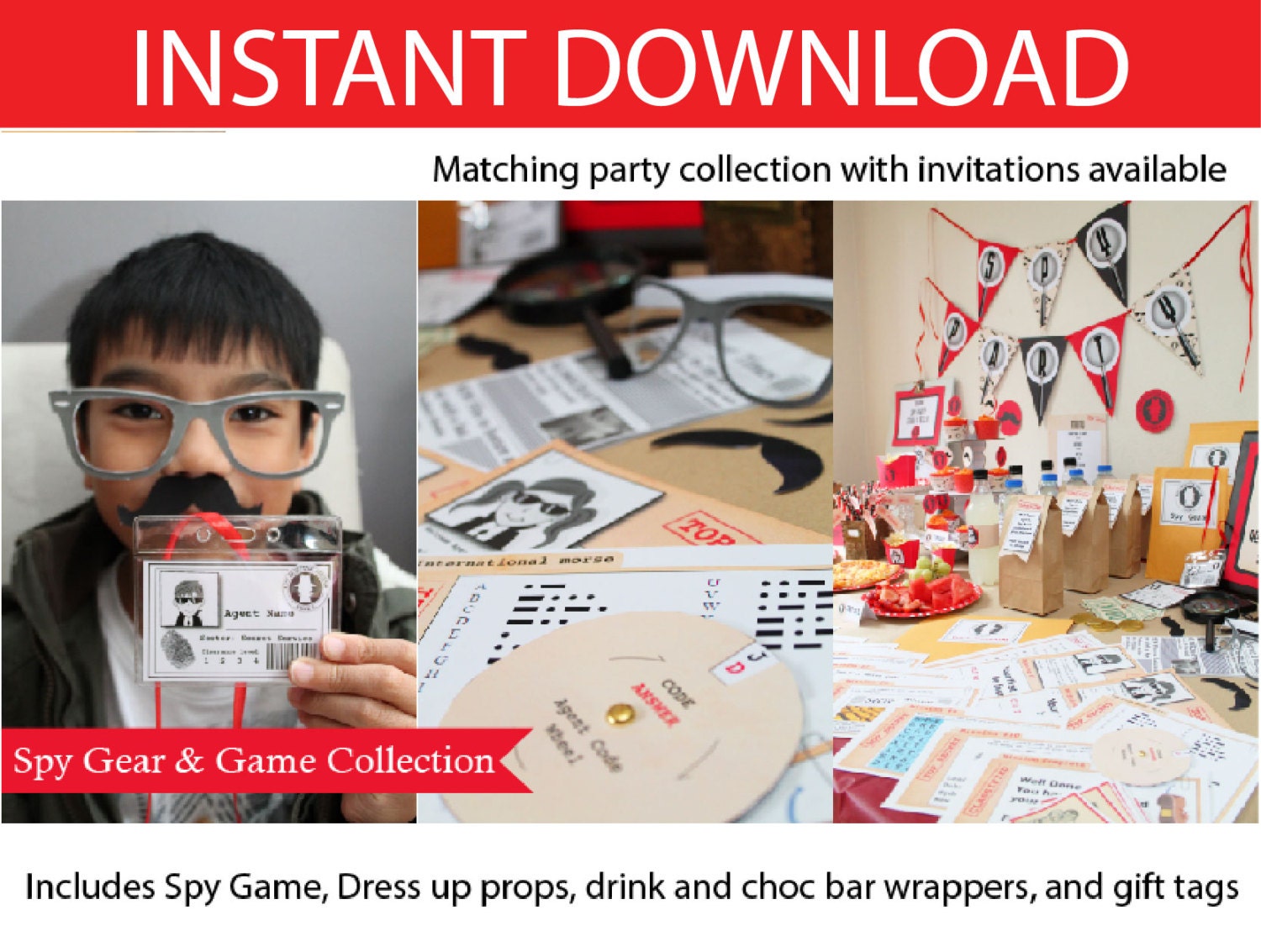 Spy Party Spy Gear and Games Printable Kit INSTANT DOWNLOAD 