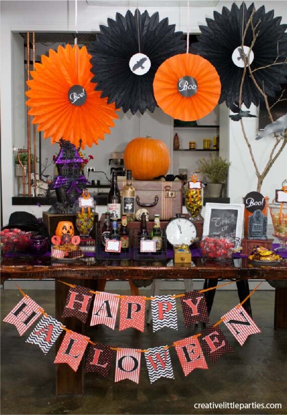 Halloween Printable Party, Cupcake Wrappers and Toppers, Halloween Banner, Halloween Bottle Labels, Trick or Treat Sign - INSTANT DOWNLOAD - Il_570xn
