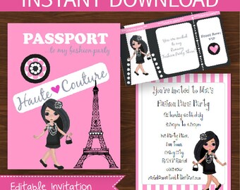 Paris Party Invitation DIY Printable Kit - INSTANT DOWNLOAD