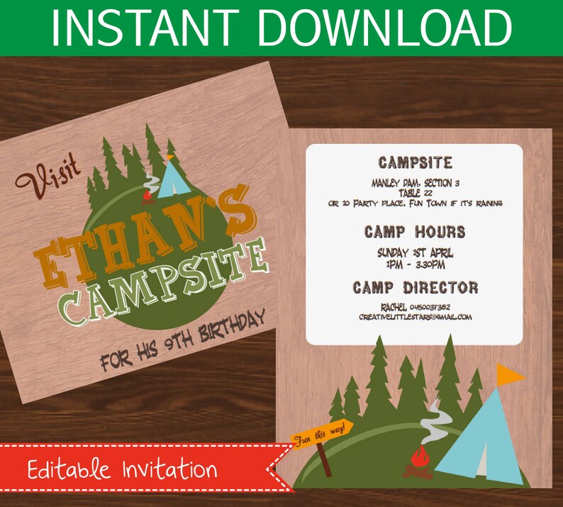 Camping Invitation Editable DIY Printable Kit INSTANT Etsy