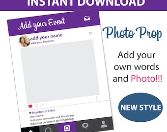Photo Prop Frame - Instant download - PURPLE Bright Instagram Instagram Birthday Instagram Download Instagram Invite Instagram Rainbow