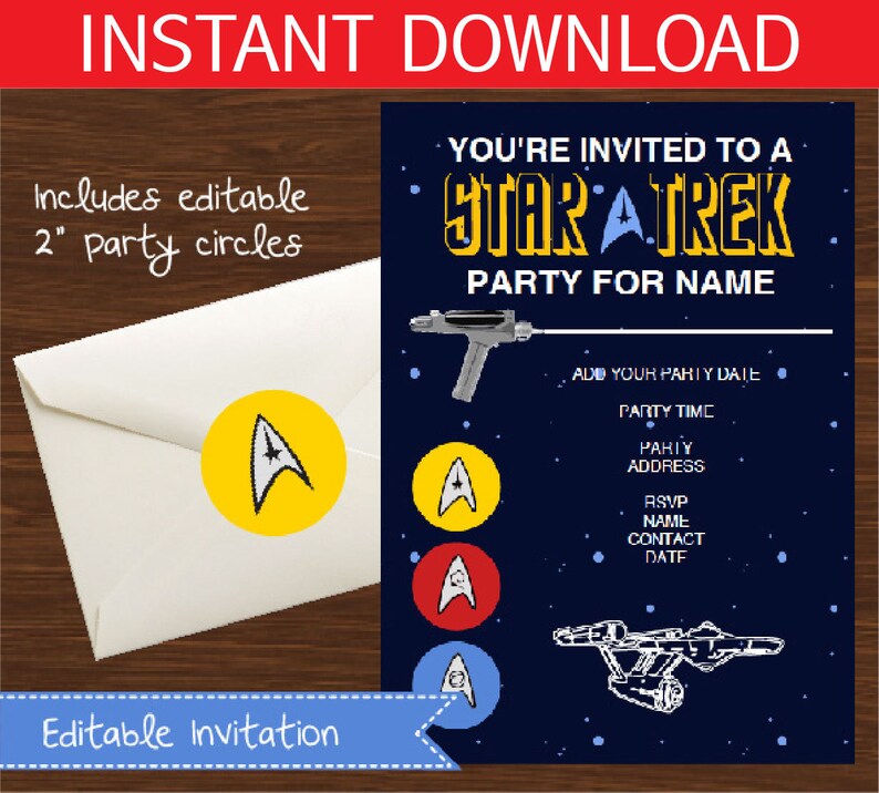 Star Trek Invitation DIY Printable Kit INSTANT DOWNLOAD - Etsy
