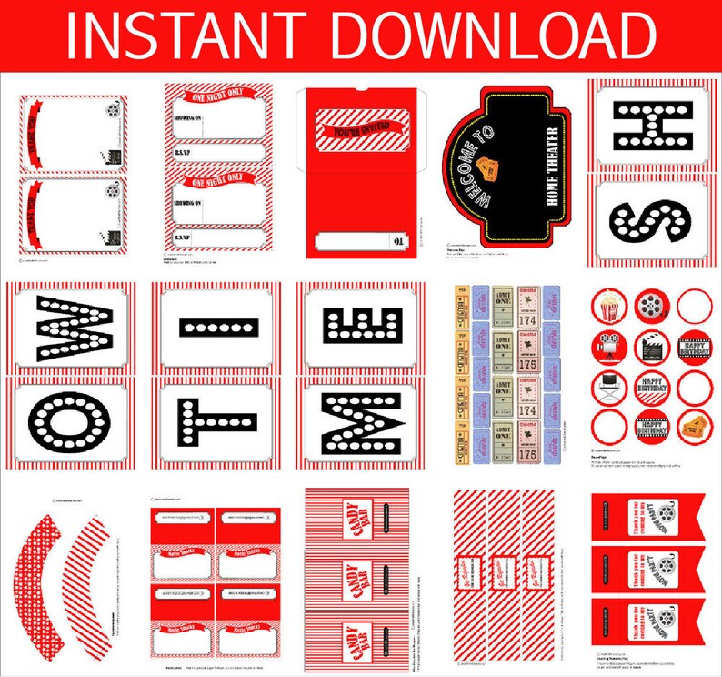 Movie Birthday DIY Printable Kit - INSTANT DOWNLOAD 