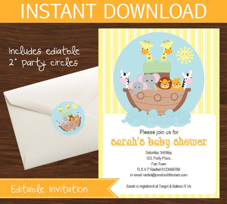 Noah's Ark Party DIY Printable Kit INSTANT DOWNLOAD image 1