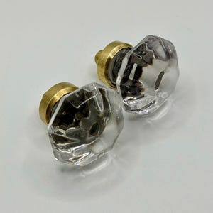 Antique Faceted Glass Knobs | Brass Base, Set of 2