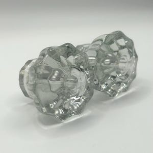 Pair of Vintage Clear Glass Octagon Cabinet Knobs – 1.5” Diameter – 1930s Depression Era