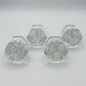 Set of 4 Vintage Hexagon Clear Glass Knobs