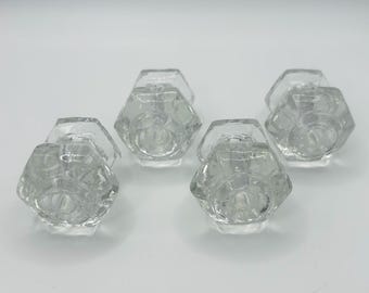 Set of 4 Vintage Hexagon Clear Glass Knobs