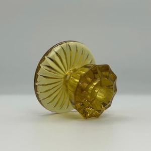 Vintage Amber Glass Drawer Pull – Fluted Yellow Cabinet Knob, Depression Style Hardware