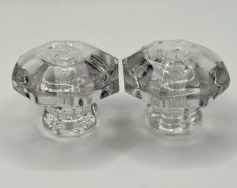 Vintage Clear Glass Cabinet Knobs – Octagonal Pair – 1.25” Diameter