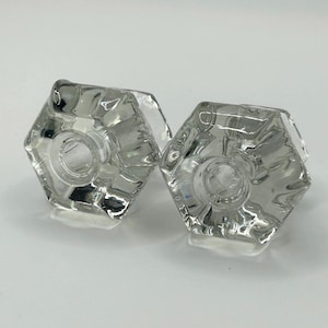 Pair of Vintage Clear Glass Hexagonal Drawer Pulls – 1.4” Cabinet Knobs