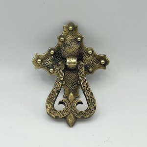 Antique Brass Gothic Drop Pull: Medieval Cabinet Hardware