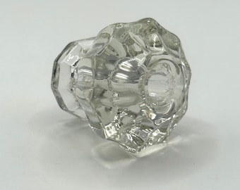 Vintage Clear Glass Octagonal Cabinet Knob | Faceted Antique Drawer Pull | Through-Hole Mount