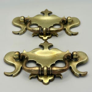 Vintage Baroque Solid Brass Drawer Pulls - Ornate Aged Handles (Pair)