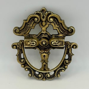 Antique Ornate Brass Drop Pull | Heavy Vintage Dresser Handle | Baroque Scroll Design