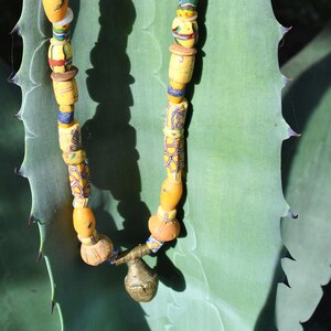 Vintage - Antique African Trade Bead Necklace KIng Brass Bell Chevron Venetian Glass Tabular  Brass Akan Ashanti Ghana African Millifiori