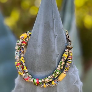Vintage - Antique African Trade Bead Bracelet Chevron Venetian Glass Tabular  Brass Akan Ashanti Ghana African Millefiori Brass Clasp Custom