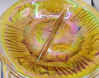 Indiana Carnival Glass Killarney Marigold Divided Plate