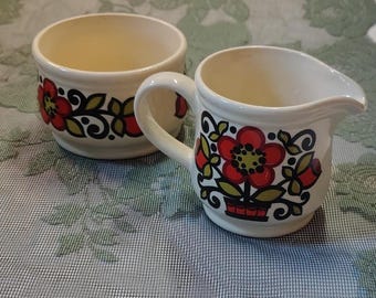 Zestaw do śmietanki i cukru Sadler England w stylu vintage • Kamionka Flower Power Daisy w stylu boho z lat 60.