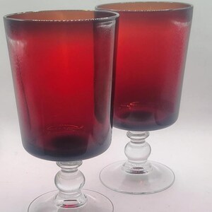 Vintage Luminarc Ruby Red Wine Glasses Set of 2 • Ombre Cranberry Goblets • French Stemware