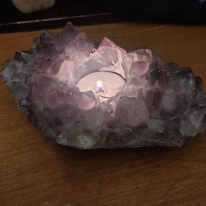 Raw Amethyst Geode Tea-Light Candle Holder - Natural Crystal Decor