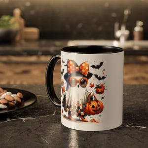 Halloween Themed Colorful Mugs with Ghost and Pumpkin Design | Fun Coffee Cups for Autumn, Fall Decor, Trick or Treat, Halloween Party