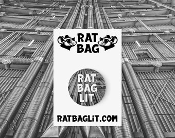 Rat Bag Logo Pin - Pipes - 1-inch Pinback Button, Funny Writer Gift, Writer Gift Ideas, Writer Buttons, Writing Pins, Rat Bag Lit