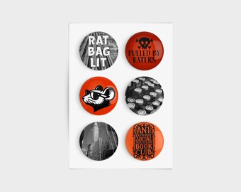 Rat Bag Reds - Set of 6 - 1-inch Pinback Buttons, Funny Writer Gift, Writer Gift Ideas, Writer Buttons, Writing Pins, Rat Bag Lit