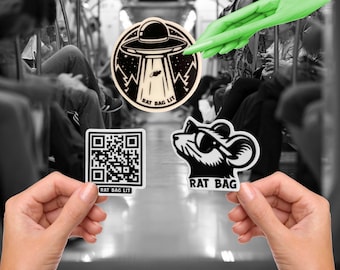 Rat Bag Lit Sticker Pack - Pack of 3 Rat Bag Stickers - Glow-in-the-Dark sticker - Alien Abduction - Funny UFO Sticker, Weird Stickers