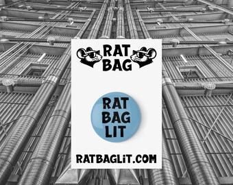 Rat Bag Logo Pin - Blue - 1-inch Pinback Button, Funny Writer Gift, Writer Gift Ideas, Writer Buttons, Writing Pins, Rat Bag Lit