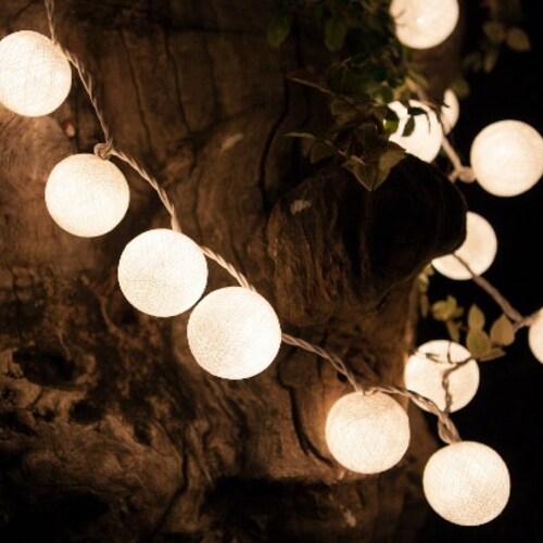 White Cotton Ball String Lights for Patioweddingparty and Etsy