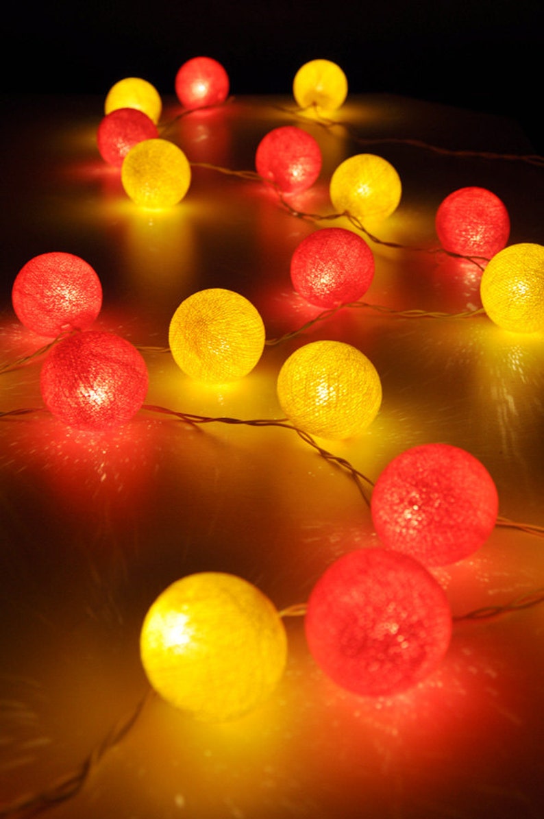 Red and Yellow Cotton Ball String Lights for Etsy