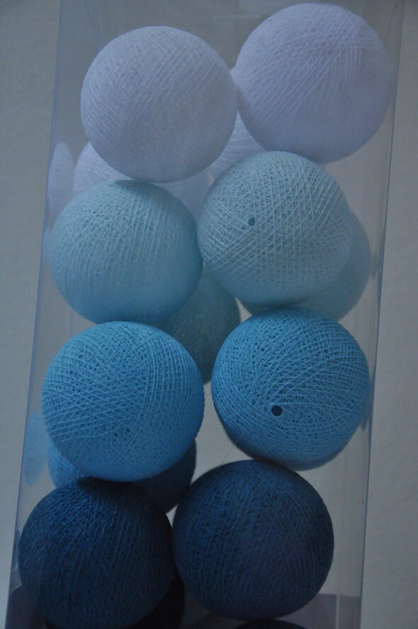 20 Sweet Blue Tone Cotton Ball String Lights Assembled Set Etsy