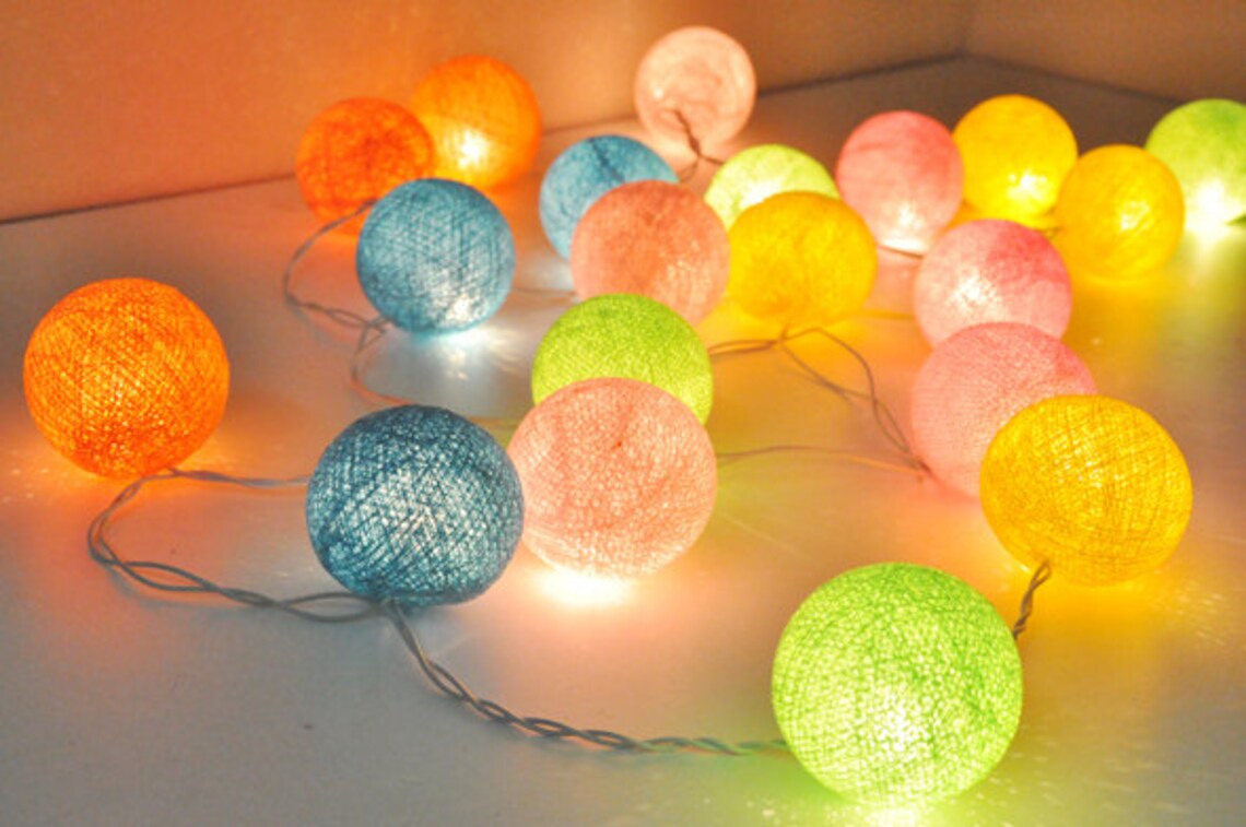 Sweet Colour Cotton Ball String Lights for Patioweddingparty Etsy