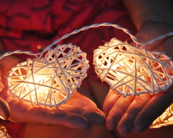 White Rattan Heart string lights for Patio,Wedding,Party and Decoration