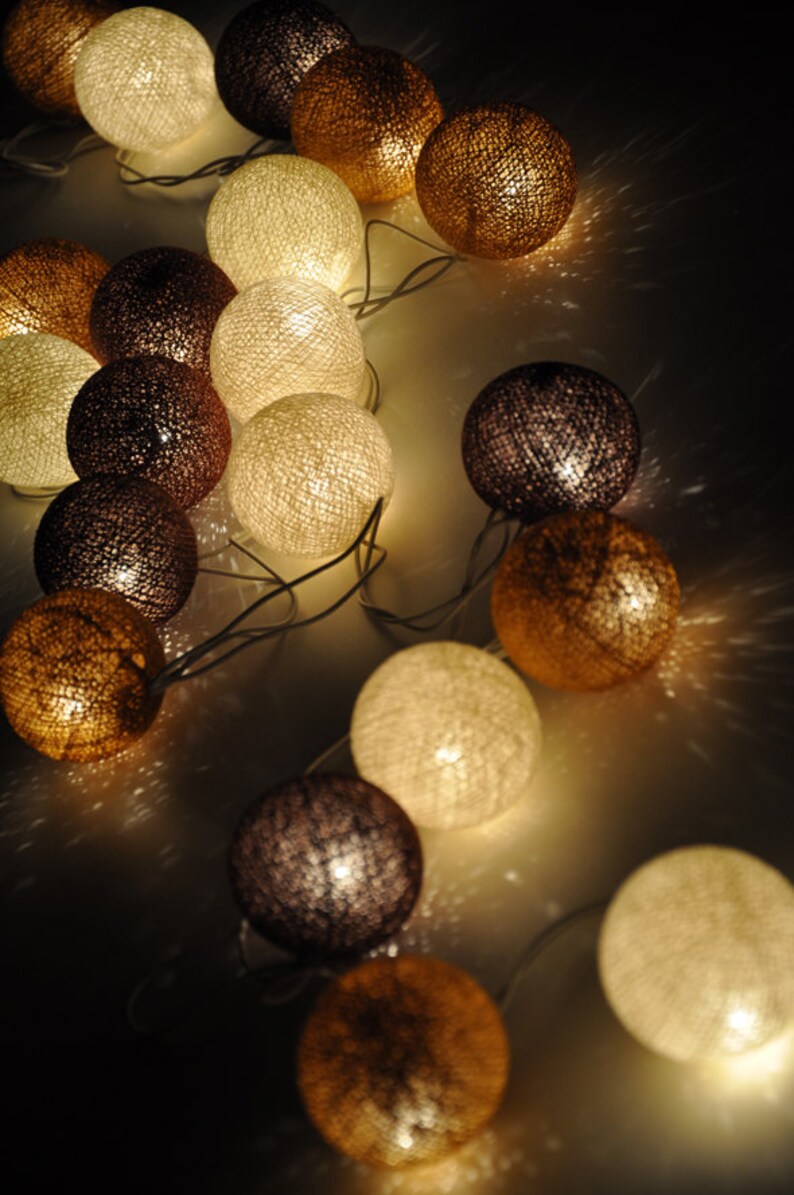 35 Bulbs Brown tones cotton ball string lights for Etsy