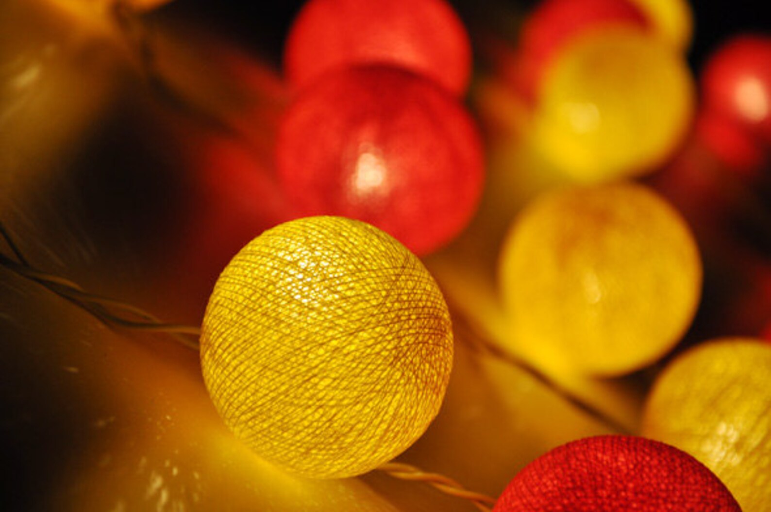 Red and Yellow Cotton Ball String Lights for Etsy