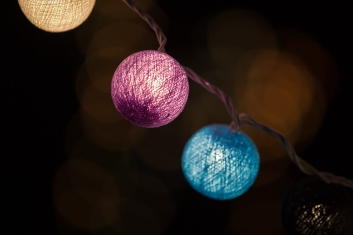 Handmade Mixed Pastel Purple Cotton Ball String Lights for Etsy