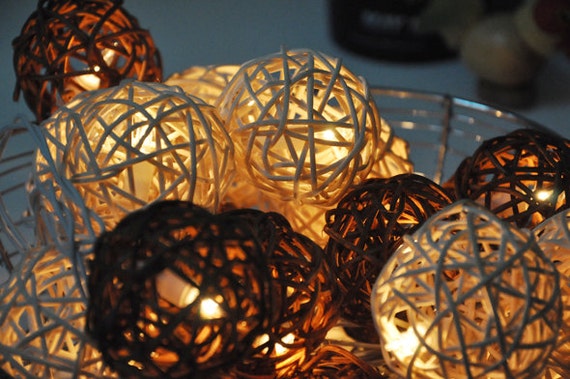 Brown rattan 2024 ball string lights