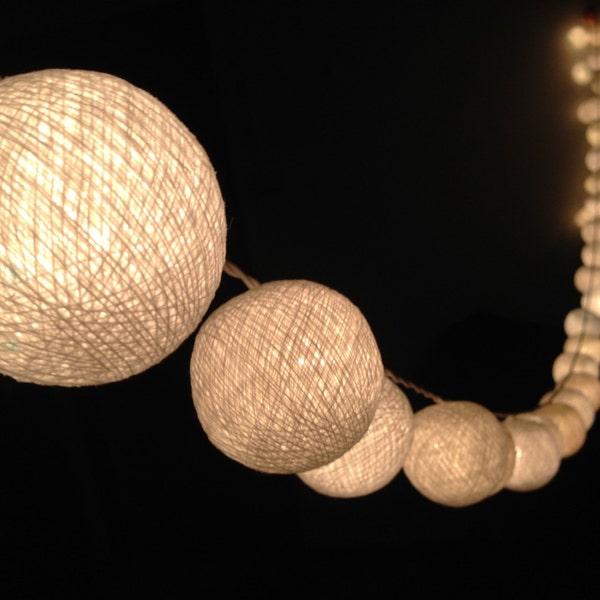 Handmade White cotton ball string lights for Patio,Wedding,Party, Christmas Light, Party Lights and Decoration