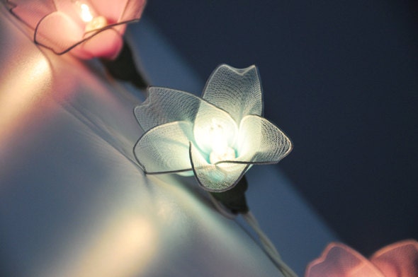 Pink Blue Flower String Lights for Patio wedding party and