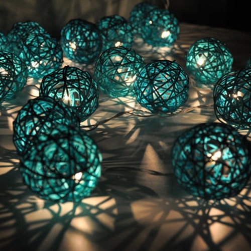 Fairy Lights Turquoise Rattan Ball String Lights for - Etsy
