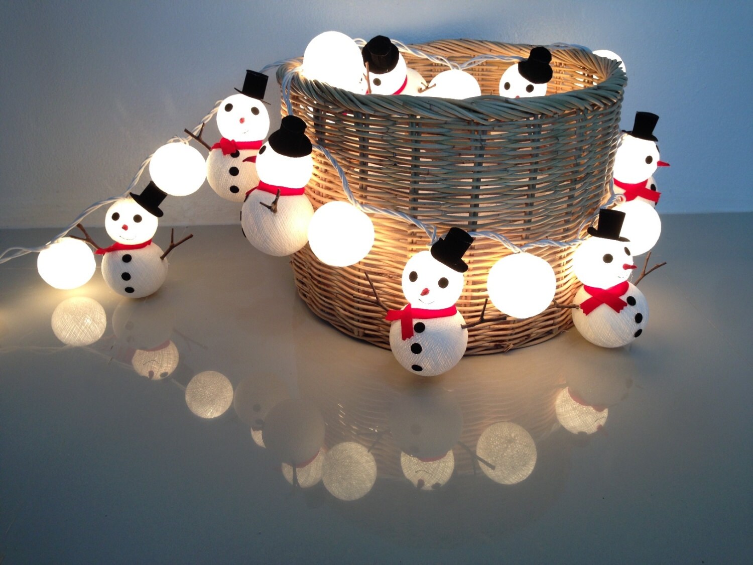 Christmas Set Snowman & Snowball Cotton Ball String Lights for Etsy