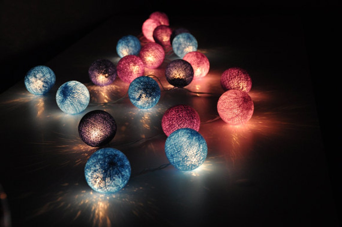 35 Bulbs Mixed Blue & Purple Cotton Ball String Lights for Etsy
