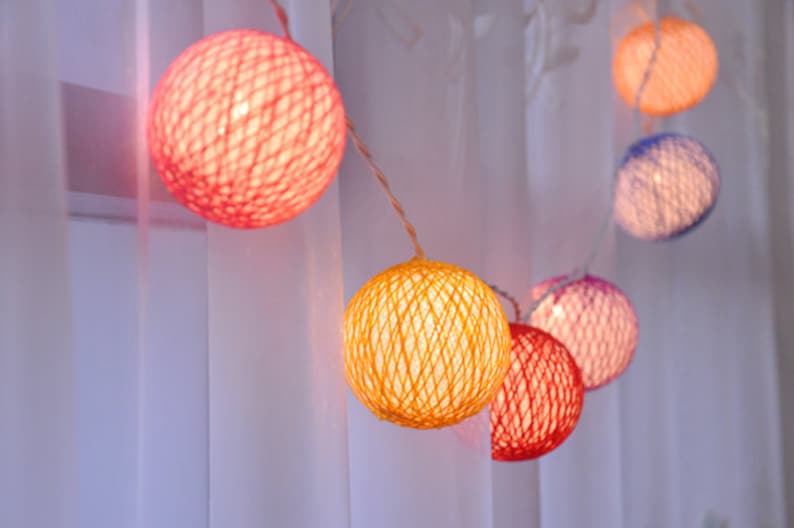 20 Bulbs Mixed Sweet thread design cotton ball string lights Etsy