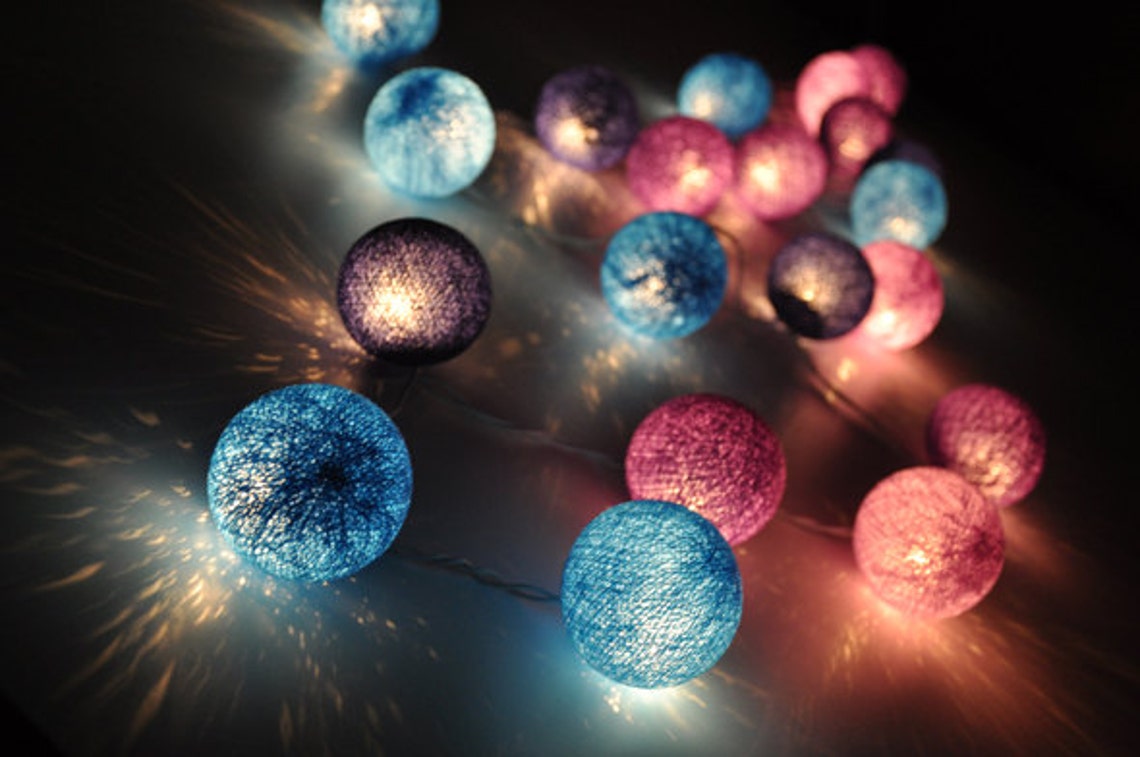 35 Bulbs Mixed Blue & Purple Cotton Ball String Lights for Etsy
